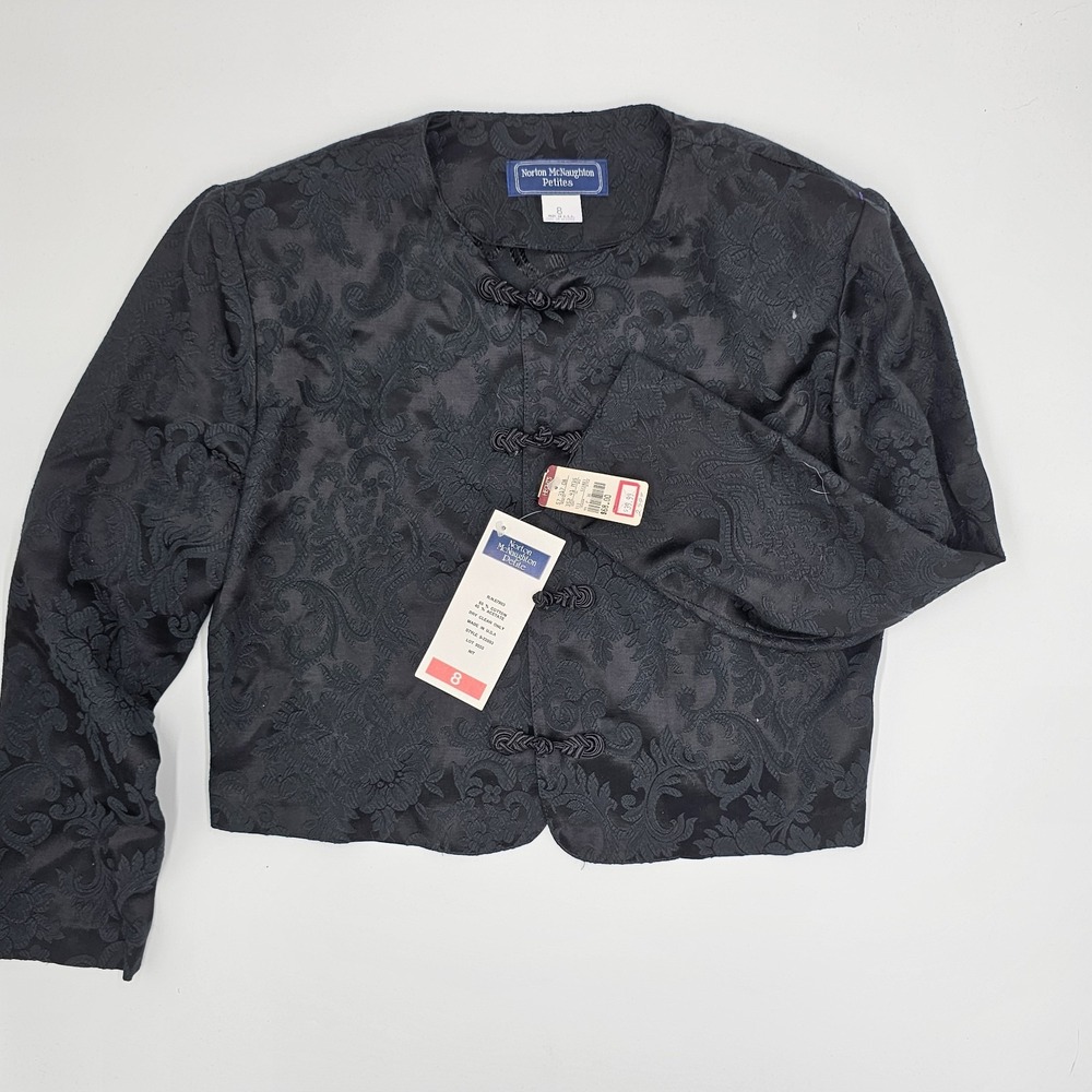 Norton McNaughton Petites Black Brocade Asian‎ Style Jacket Size 8 Vintage 90s